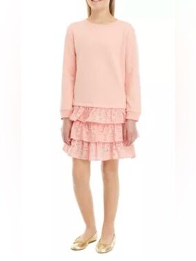 Vineyard Vines Girls Pink Eyelet Sweatshirt Ruffle Dress Sz Med (10/12) NWOT